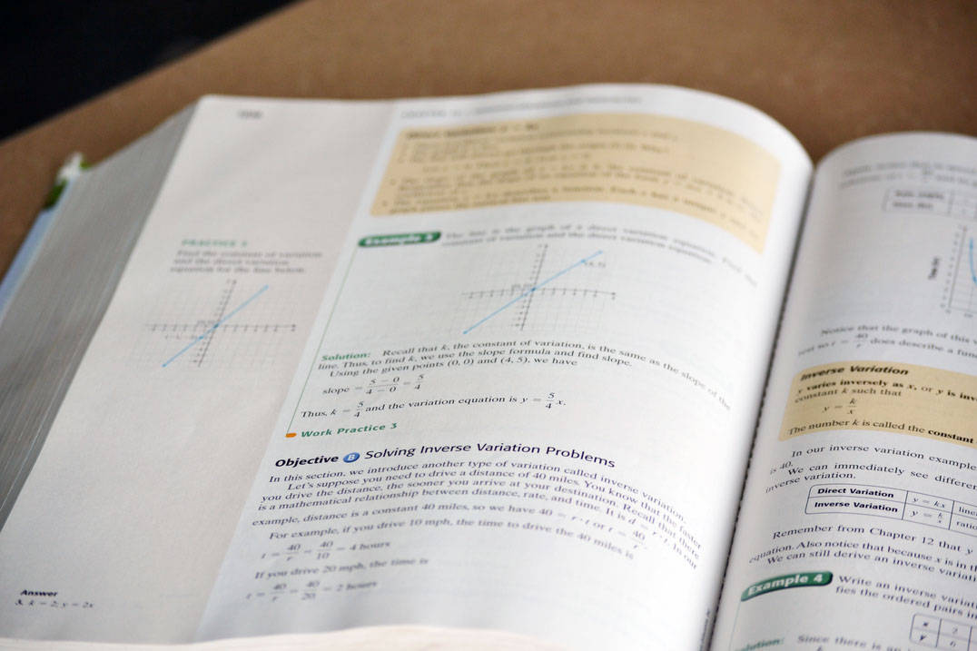 Close up of math textbook used at Ursuline