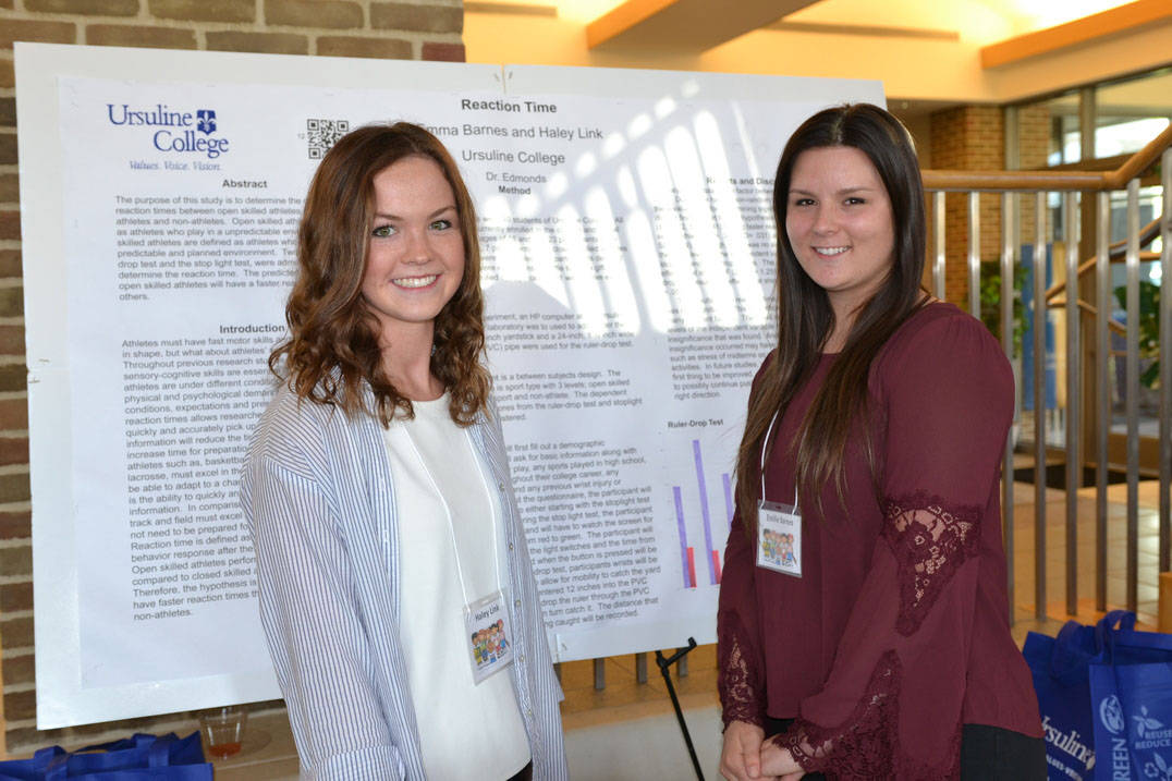 Two students pose with poster at Student Research Symposium